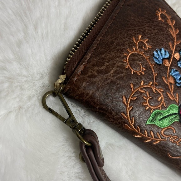 Catchfly Wallet Western Embroidered Rose Chestnut Brown Wristlet Wallet - Picture 2 of 7